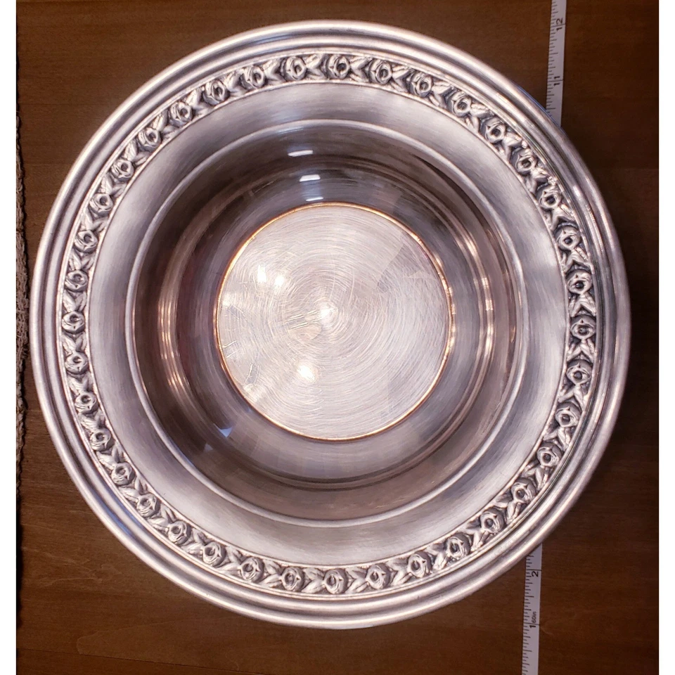 复古 Reed and Barton 经典玫瑰 10 英寸镀银餐碗 #1204 — 第 4/4 张图片