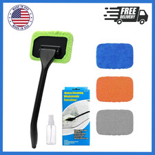 Car Windshield Cleaner Tool with Long Handle  Spray Bottle, 4 Pads, Reusable