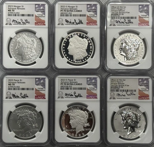 2023 Morgan & Peace Silver Dollar 6 Coin Set NGC MS70, PF70, RP70 Advanced Rel