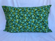 Blue and Green Pillowcase with Flowers and Garden Vines Handmade 100 Cotton