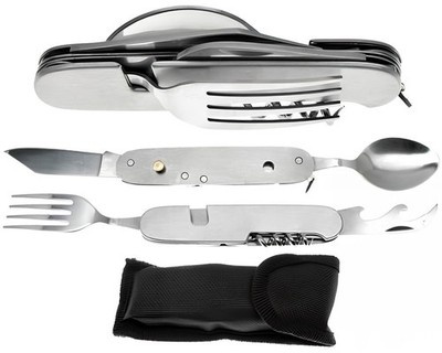 7-In-1 Stainless Steel Multi Function Camping Tool Utensils Knife Spoon Opener