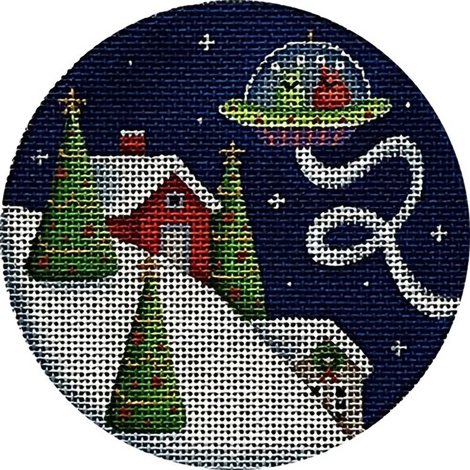 Needlepoint Handpainted Rebecca Wood Alien Christmas 4" - Image 4 of 4