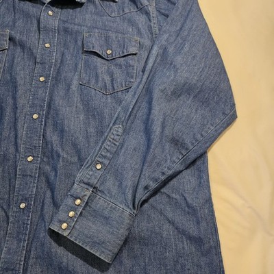 Vintage Big Mac Denim Shirt Mens XLT Blue Western Pearl Snap