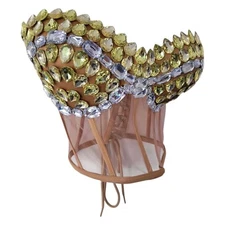 Stunning nude bejewelled mesh boned bustier crystal basque corset top 8 
