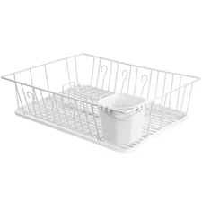 MegaChef 17.5" White Single Level Dish Rack w 14 Plate Positioners & a Detachab