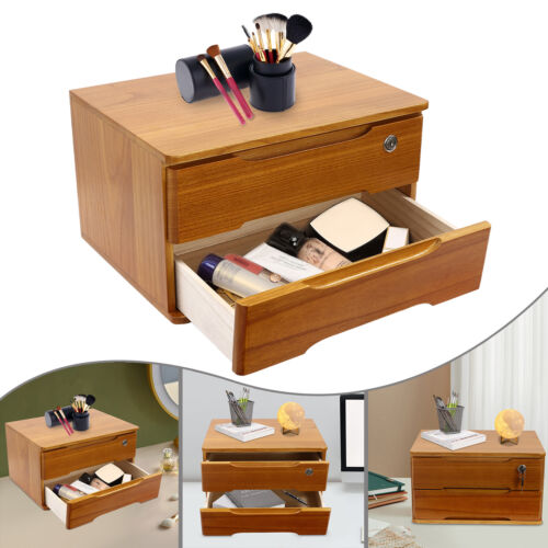 Wooden Desktop Storage Box with Lockable Drawers, Desk Organizer With 2 Tiers - Picture 2 of 24