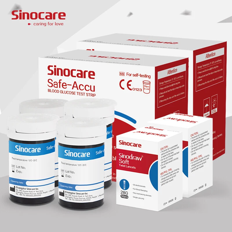 SINOCARE Medidor de glucosa en sangre Safe-ACCU con 50-100 tiras reactivas