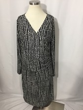 Talbots Black Ivory Mod Herringbone Faux Wrap Dress Stretch X Plus Womens 0X