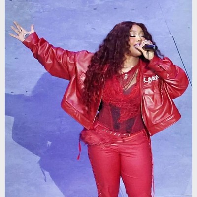 Super Bowl Halftime Show SZA Red Sheepskin Cropped Leather Jacket. Gift for her
