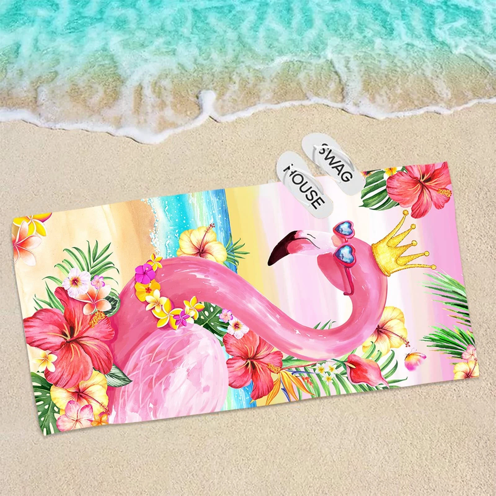 Flamingo Beach Towel 30x60 Microfiber Pink Quick Dry Sand Proof