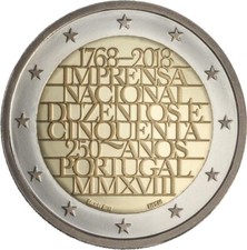 Portugal 2018 2 € Commemorative Euros Anniversary Of The Printing