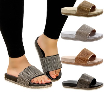 womens diamante sliders