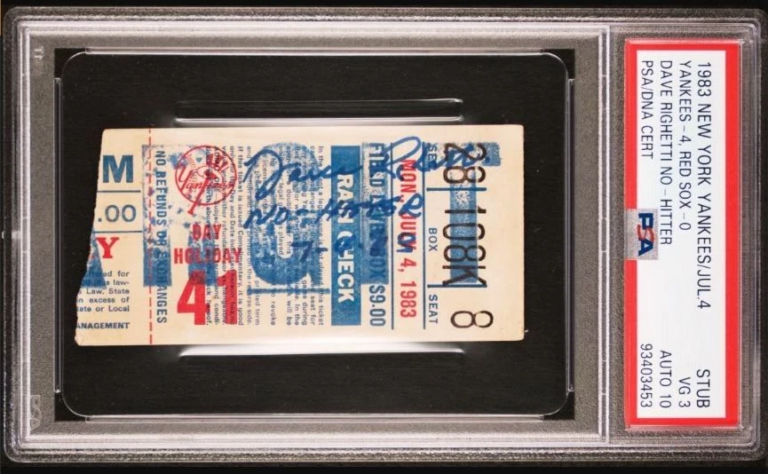 1983 Dave Righetti Signed Yankees No-Hitter Ticket PSA 3 DNA 10 Certified Auto - Image 3 of 4