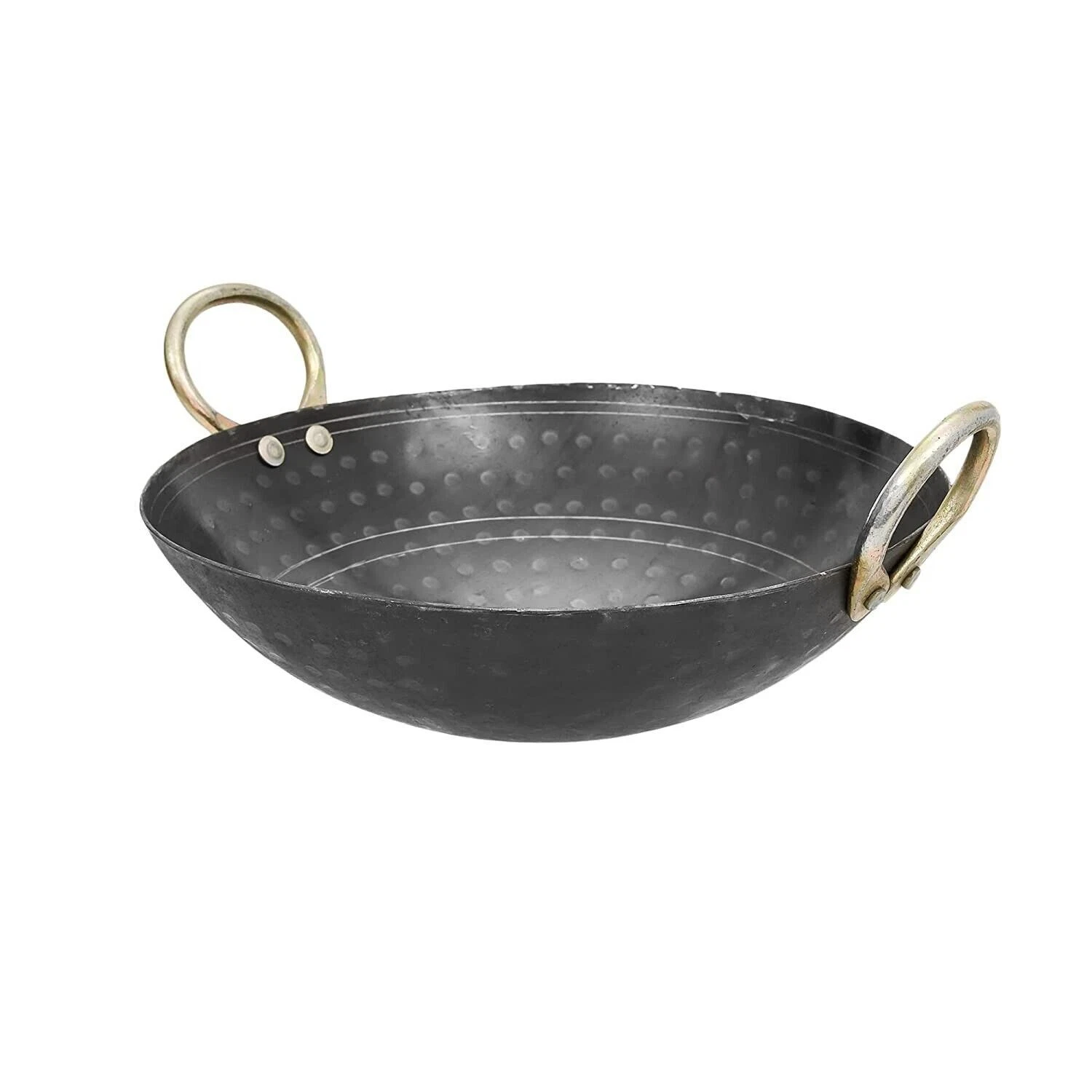 Handmade Big Cast Iron Hammered Kadai Wok with Handle for Kitchen Deep Frying 4L