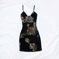 Fashion Nova Black Floral Mesh Bodycon Party Plunge Neckline Mini Dress XS