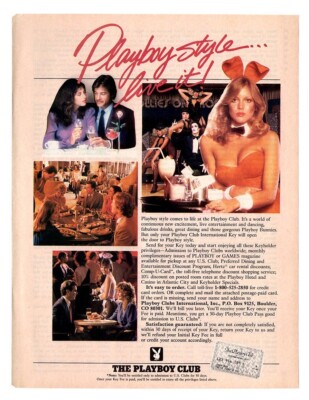 Vintage 1980s PLAYBOY magazine ad Playboy Club Style Live it! KEY BUNNY