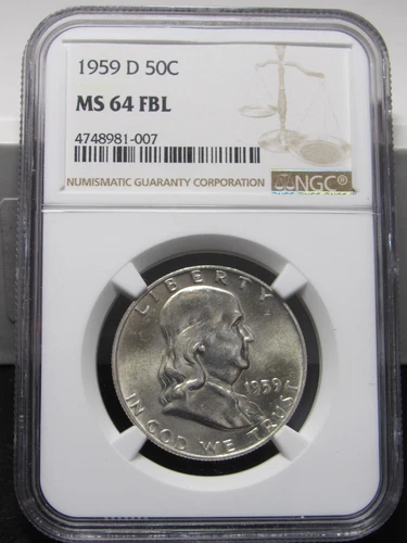 1959 D Franklin half dollar NGC MS 64 FBL full bell lines (007)