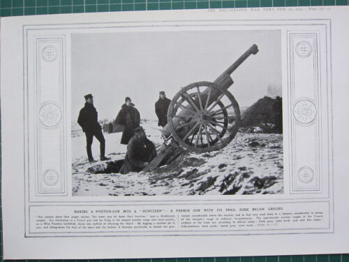 1915i Guerra Mundial WW1 Estampado ~ Hacer Un Position-Gun En Obús Francés Gun - Imagen 1 de 1