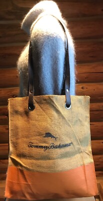 Tommy Bahama Burnt Orange/Brown Burlap Jute Tote Bag