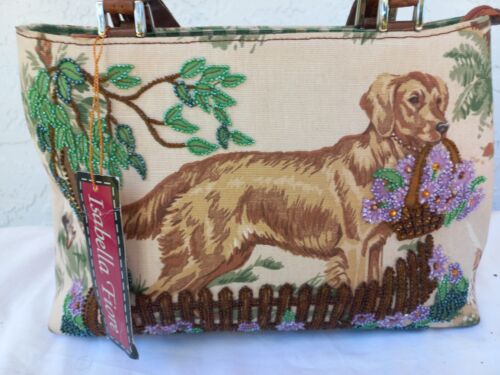 ISABELLA FIORE Golden Retriever Setters Beaded Sequined Canvas Shoulder Bag NWD - Picture 3 of 14