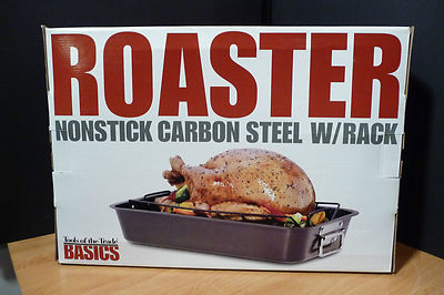 ROASTING PAN NON STICK CARBON STEEL  BY BASICS TOOLS OF THE TRADE 18.5x13x3 New