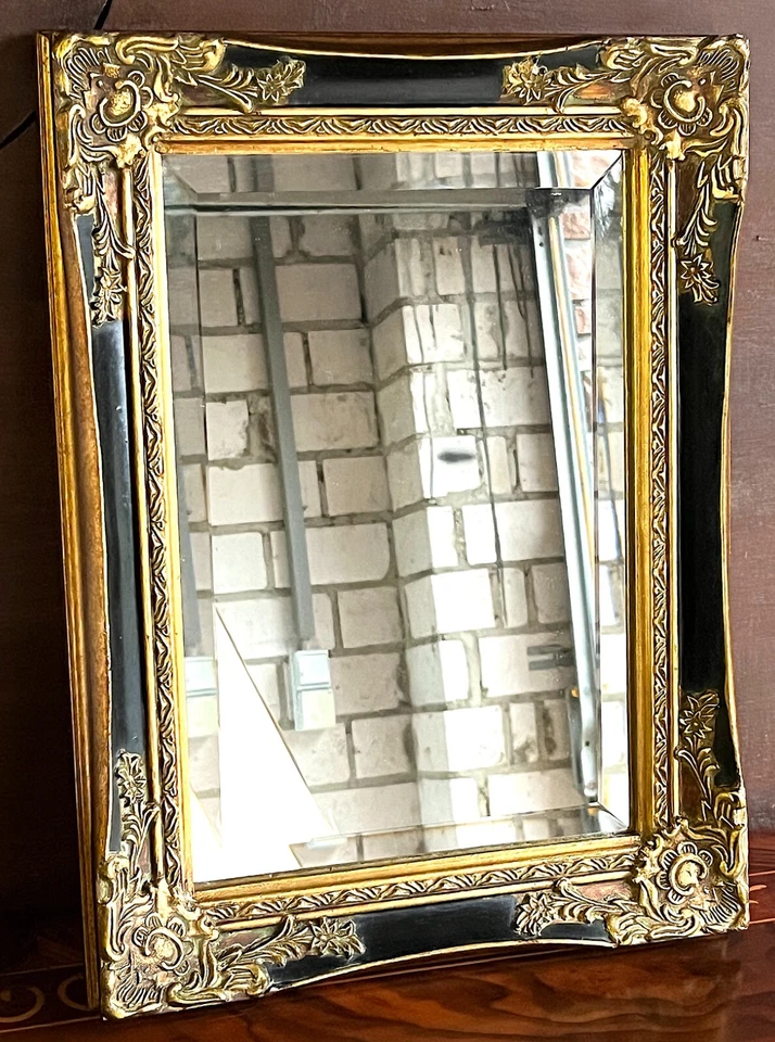 Napoleon III Stil Barock Holzrahmen  Wandspiegel Farbe Schwarz-Gold 40 cm Hoch - Bild 3 von 4