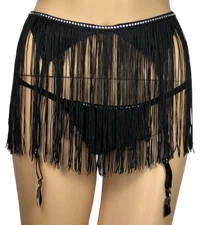 VICTORIAS SECRET VERY SEXY FRINGE V-STRING PANTY + GARTER BELT RHINESTONES XS S