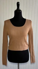 Everyday Chic Boutique Lowkey Textured Ribbed Shirt Camel Womens Size Large