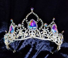 AB Iridescent Rhinestone Crystal Tiara Crown Bridal Pageant Head Jewelry
