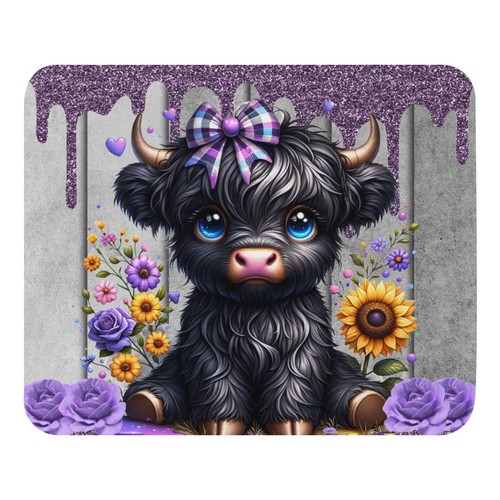 Purple Drip Floral Black Highland Mouse Pad /Desk Pad