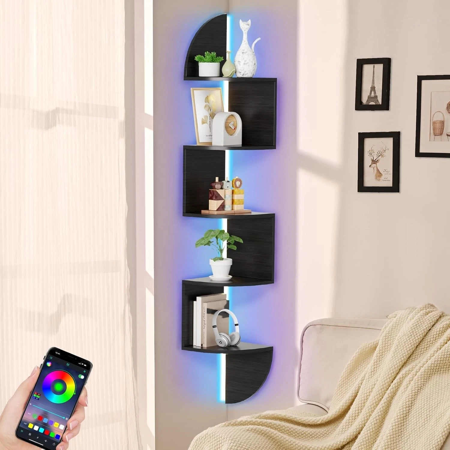 Floating Wall Shelves with LED Lights, Floating Shelf Wall Mounted for Storag...