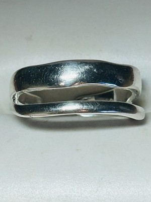 VTG 925 Sterling Silver Modernist Wave Ring Wide Double Split Cuff Band Size 7