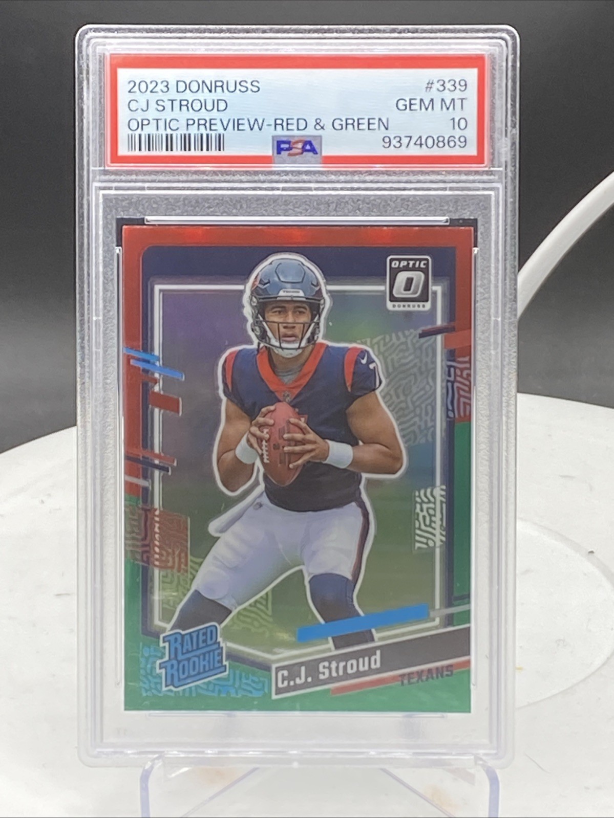 2023 DONRUSS OPTIC 339 CJ STROUD PREVIEW RED GREEN PRIZM ROOKIE PSA 10 GEM MINT