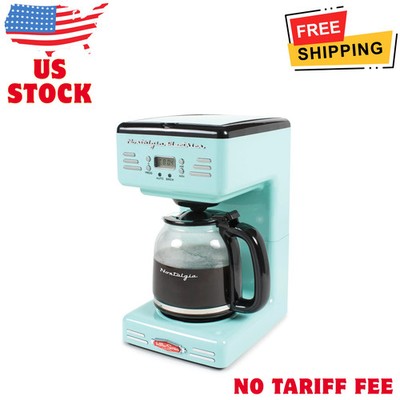 Retro 12-Cup Programmable Coffee Maker Vintage Style Aqua Anti-Drip Carafe