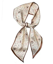  59” Long Silk Like Head Scarf Women's D1 Coffee Flower Drop Shaped 59" X 5.9"