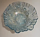 Vintage Imperial Glass Ice Blue Carnival Glass Bowl Open Rose 50's