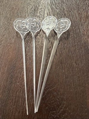 HYATT REGENCY 4 Vintage Swizzle Stir Sticks Clear Plastic Olive Picks  6 1/4 