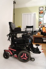 Permobil F3 Power Wheelchair Black Pink Joystick Adjustable Footrests