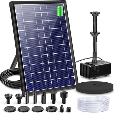 Biling Solar Teich Fundament mit Batterie Backup, 8W 300L/H Solar Wasserpumpe mit