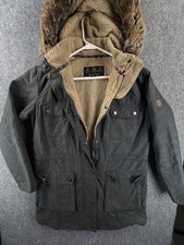 Barbour CARRIBENA Wax Jacket Women Blue Fleece Lined Canvas Waxed Coat Size 6