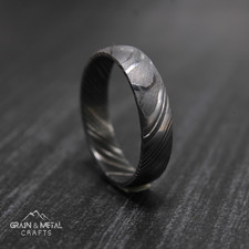 Simple Damascus Steel Ring Men Wedding Band, Unique Engagement Ring
