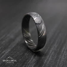 Simple Damascus Steel Ring Men Wedding Band, Unique Engagement Ring
