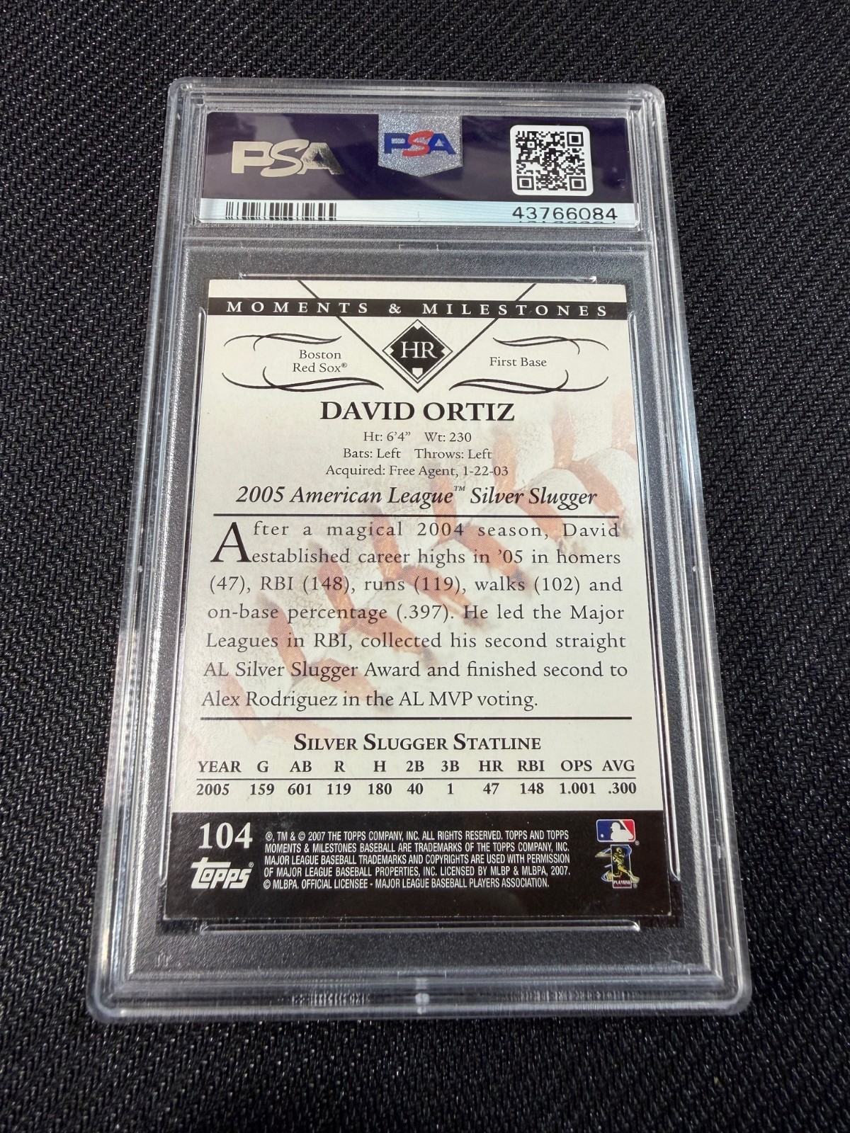 Topps 2007 Moments & Milestones David Ortiz Numbered   /150 Red Sox PSA 8 view 2