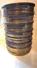 Vintage Baird & Tatlock test sieves, graduated  BSI, Patent no 661924 x 6 pans