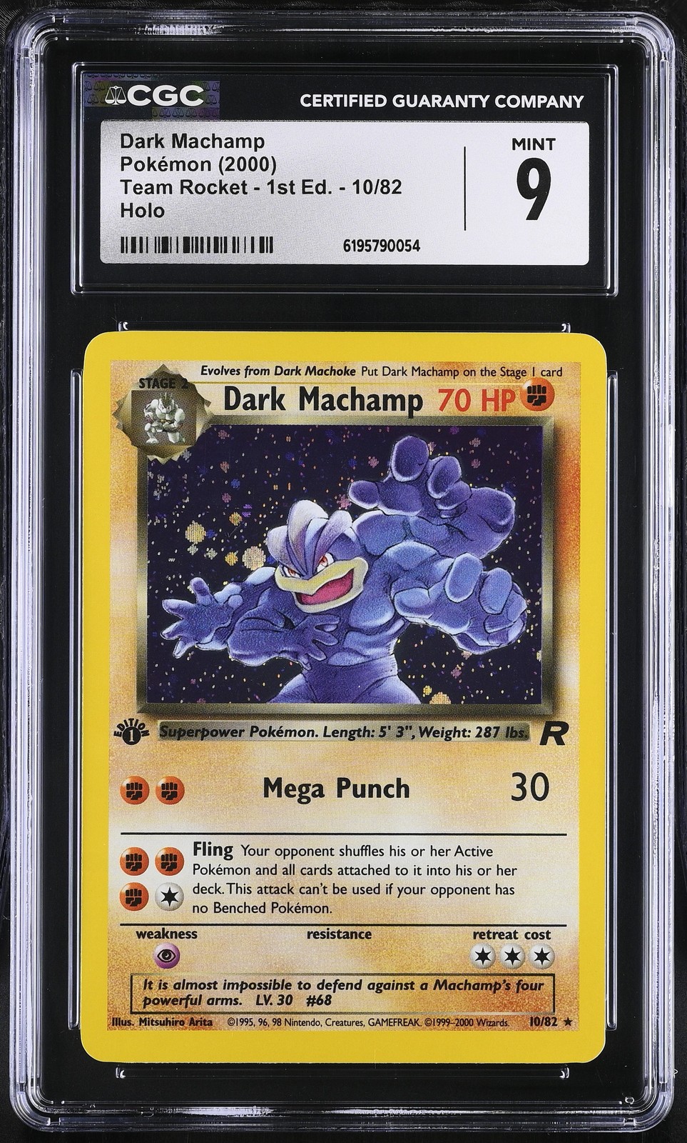 CGC 9 MINT Dark Machamp 10/82 Team Rocket 1st Edition Holo Swirl Pokemon Card