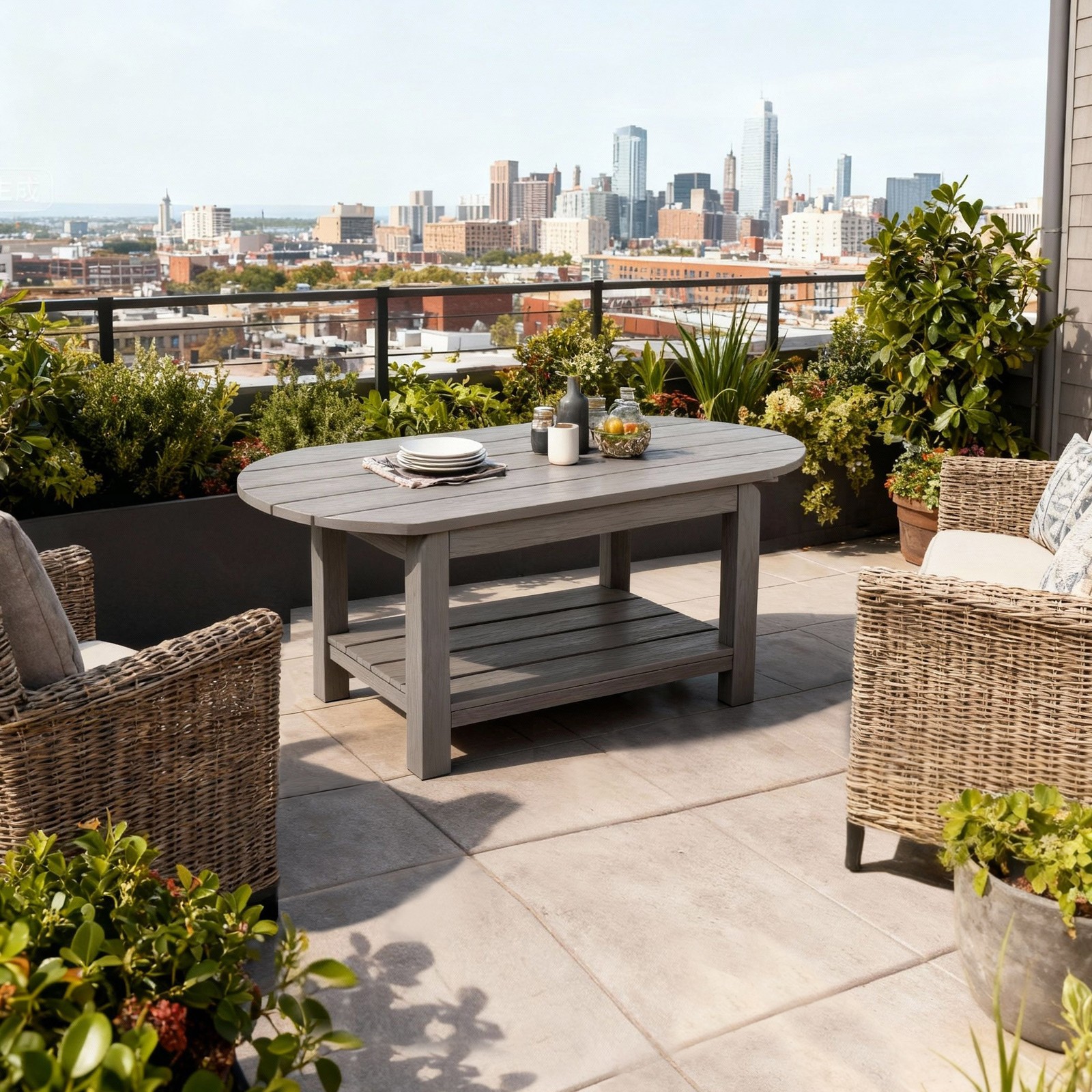 Coffee Table with Storage - 2 Tier Rustic Living Room Center Table, Organizer-image