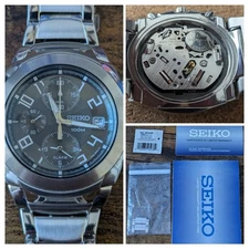 Working Seiko Chronograph Stainless Steel Grey Quartz Watch SNA485 7T62-0EE0