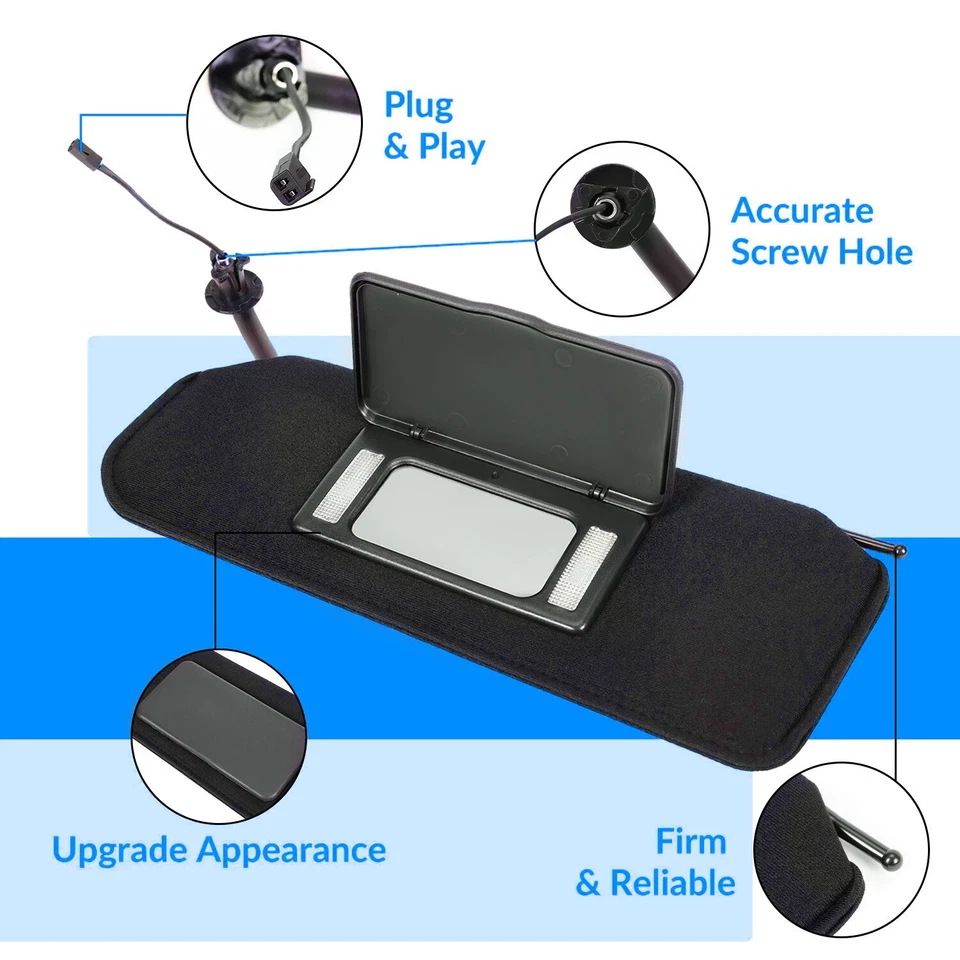 Pair Sun Visor Sun Shades Vanity Mirror Black For 97-04 Chevy Corvette C5 W/ LED Foto 4 de 4