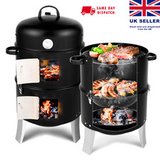 Vertical Charcoal Smoker BBQ Grill Heavy Duty Double Layer Round Outdoor Cooker