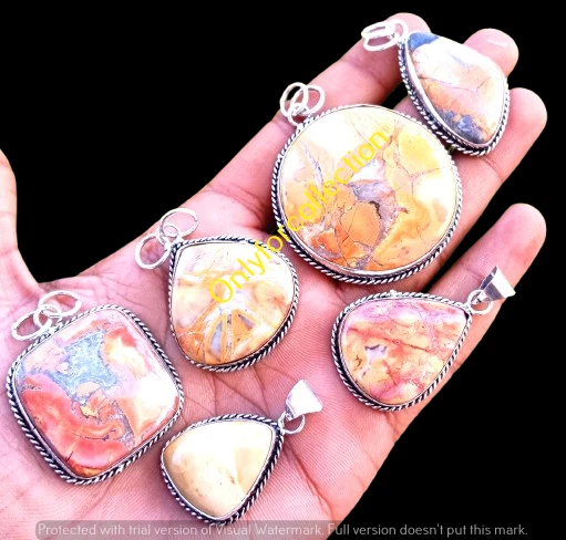 Lote de colgantes enchapados en plata de ley 925 piedras preciosas de jaspe de Mali Gano joyas a granel Foto 3 de 3